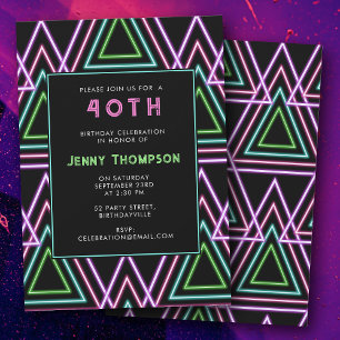 Colourful Retro 80's Neon Geometric 40th Birthday Invitation