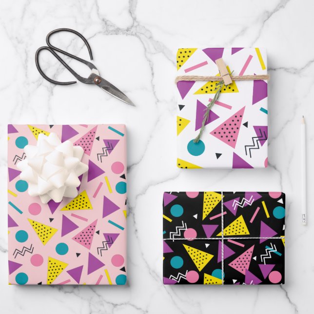 Colourful Retro 80s Wrapping Paper Sheet (Front)