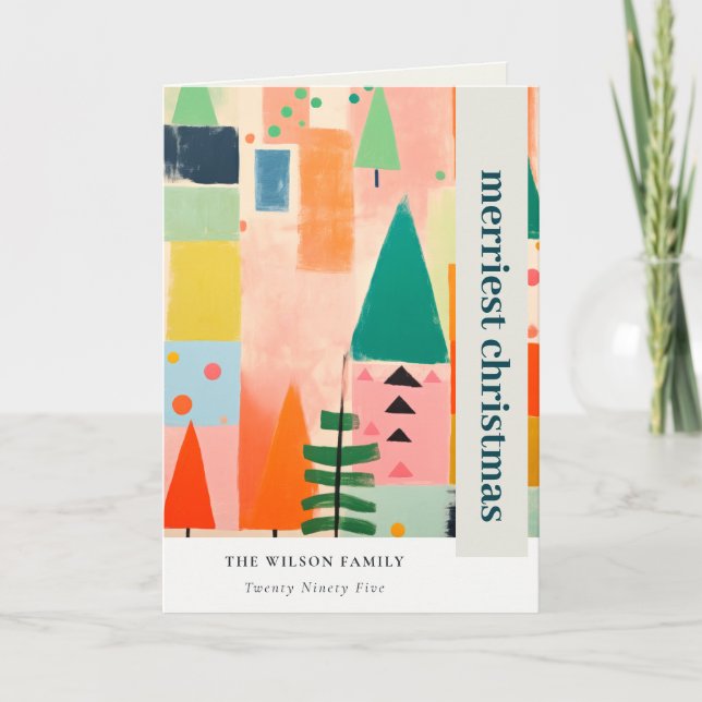 Colourful Retro Abstract Christmas Landscape Photo Holiday Card (Front)