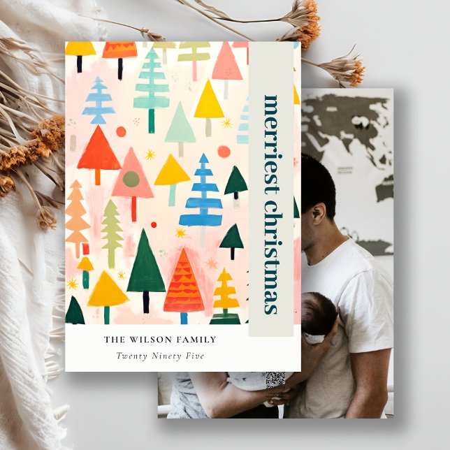 Colourful Retro Abstract Christmas Landscape Photo Holiday Card (Creator Uploaded)