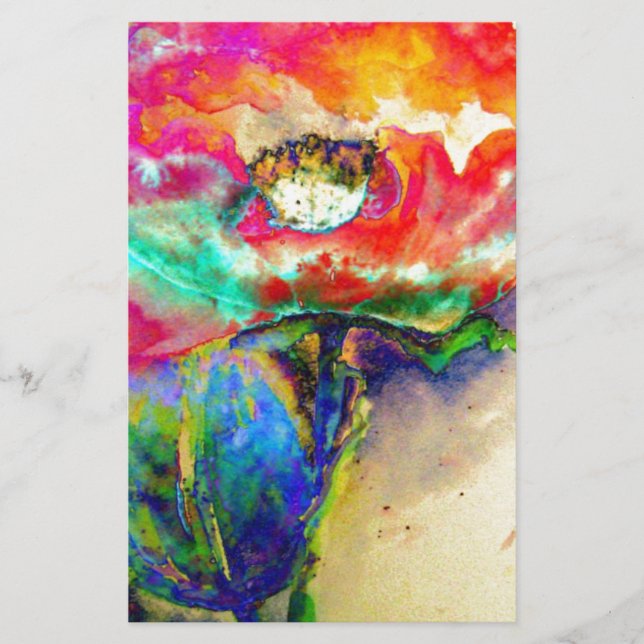 Colourful retro Abstract colour watercolor paintin Stationery (Front)
