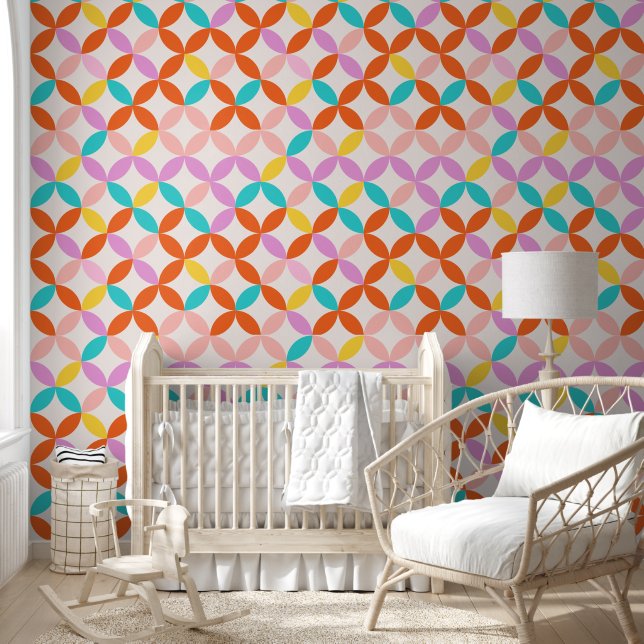 Colourful Retro Abstract Geometric Pattern  Wallpaper (Kids)