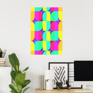 Colourful Retro Abstract Geometric Shapes Pattern Poster