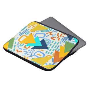Colourful retro abstract pattern Blue Yellow Laptop Sleeve