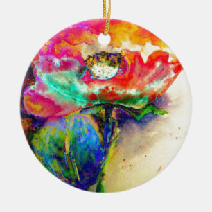 Colourful retro Abstract Poppy watercolor  Ceramic Tree Decoration