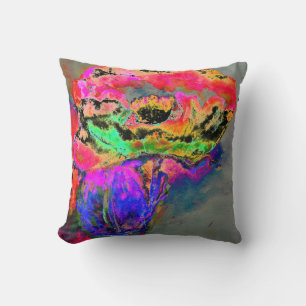 Colourful retro Abstract Poppy watercolor  Cushion
