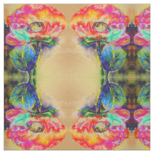 Colourful retro Abstract Poppy watercolor  Fabric