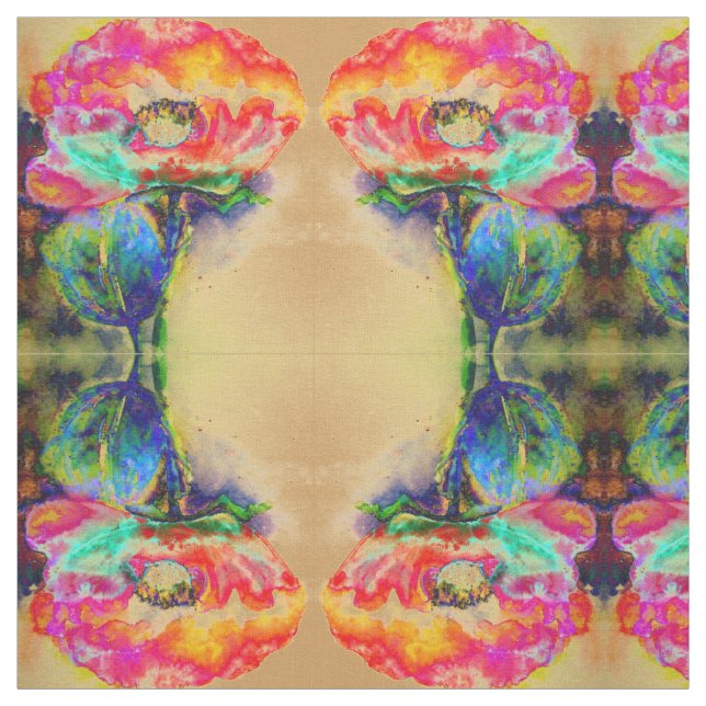 Colourful retro Abstract Poppy watercolor  Fabric (Swatch)