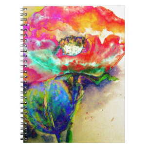 Colourful retro Abstract Poppy watercolor  Notebook