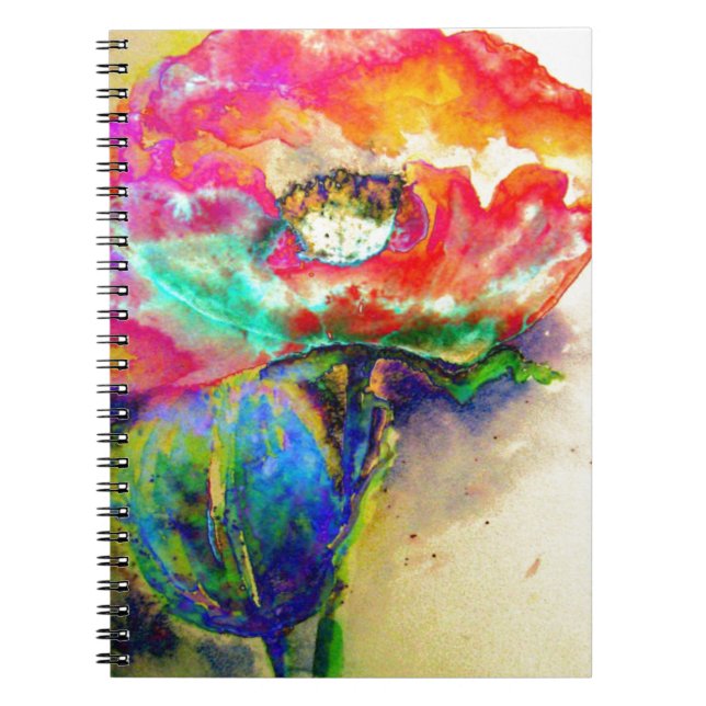Colourful retro Abstract Poppy watercolor  Notebook (Front)