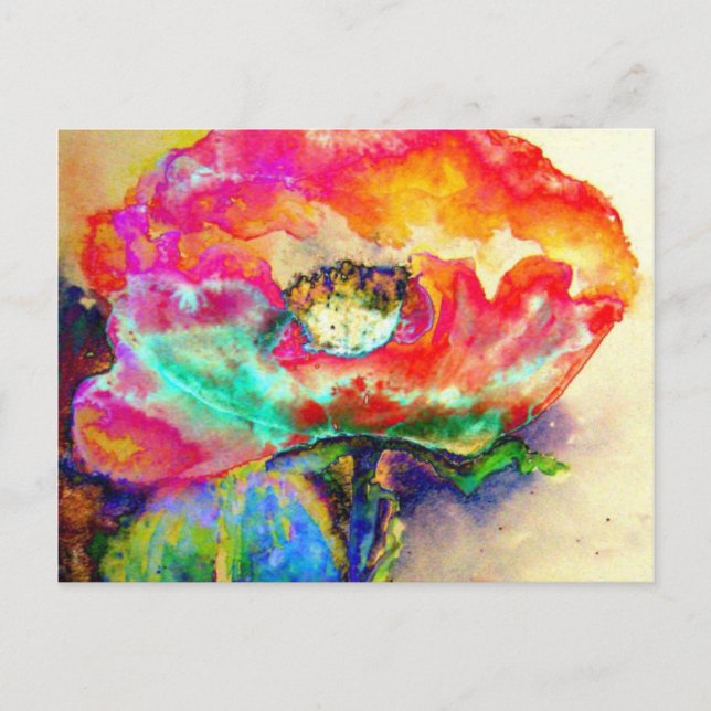 Colourful retro Abstract Poppy watercolor  Postcard (Front)