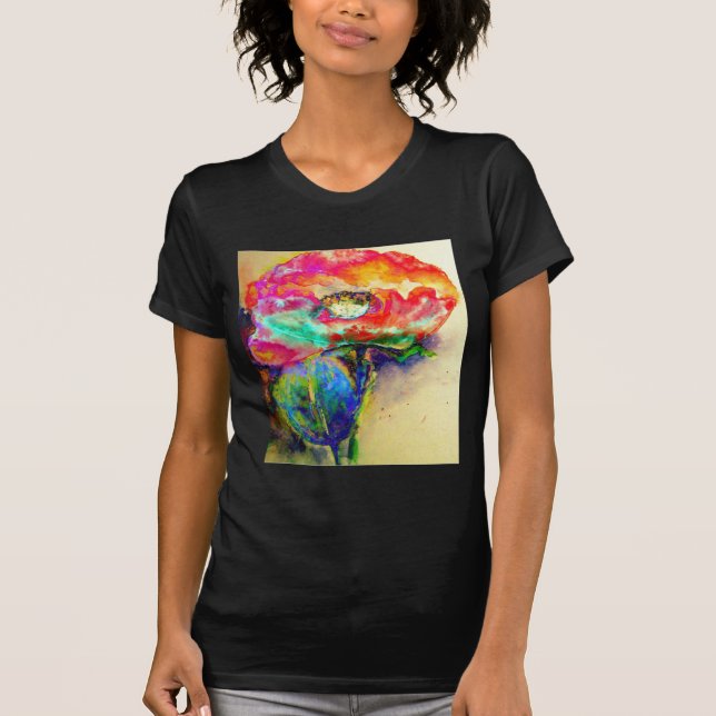 Colourful retro Abstract Poppy watercolor  T-Shirt (Front)