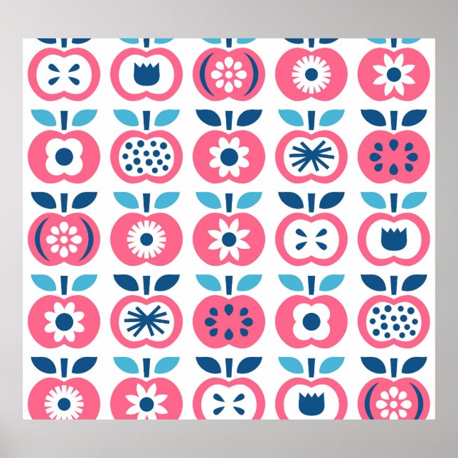 Colourful Retro Apple Seamless Pattern Poster (Front)