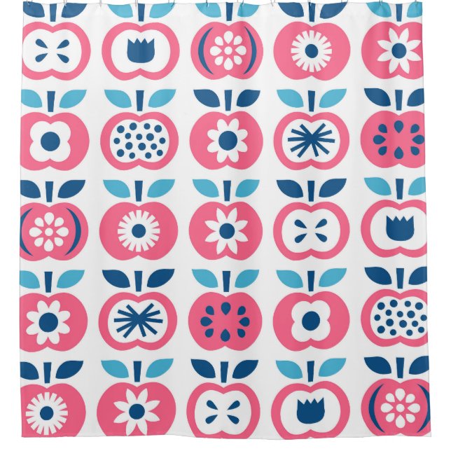 Colourful Retro Apple Seamless Pattern Shower Curtain (Front)