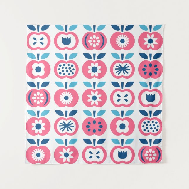 Colourful Retro Apple Seamless Pattern Tapestry (Front)