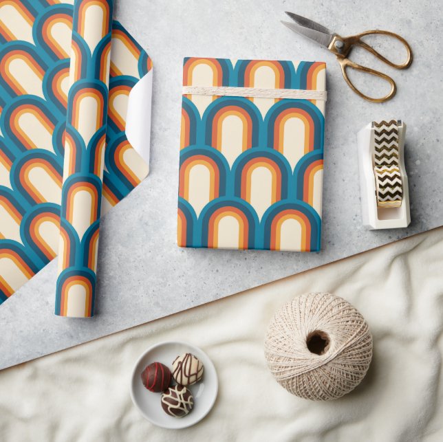 Colourful Retro Arch Rainbow Pattern Wrapping Paper (Crafts)