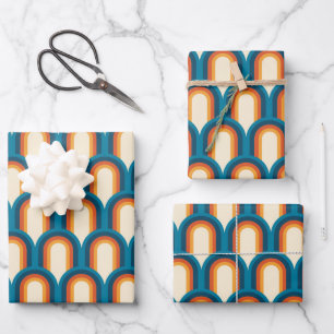 Colourful Retro Arch Rainbow Pattern Wrapping Paper Sheet
