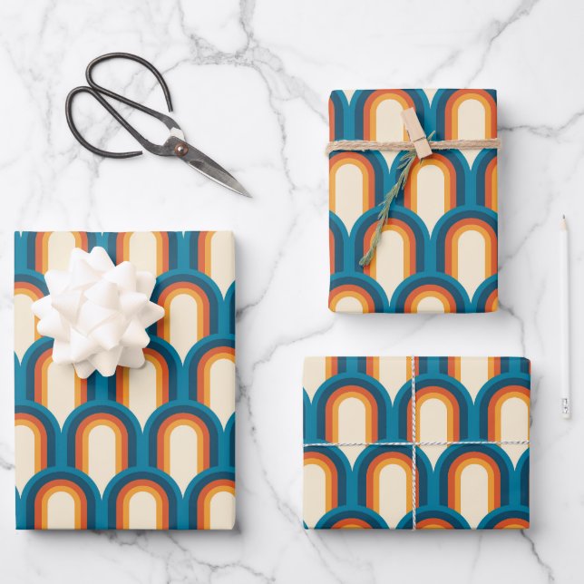 Colourful Retro Arch Rainbow Pattern Wrapping Paper Sheet (Front)