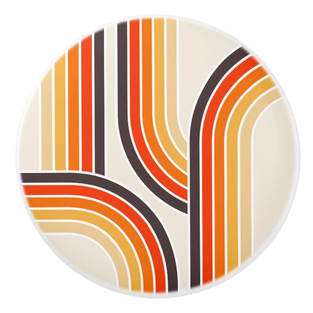 Colourful retro arches and lines ceramic knob (Front)