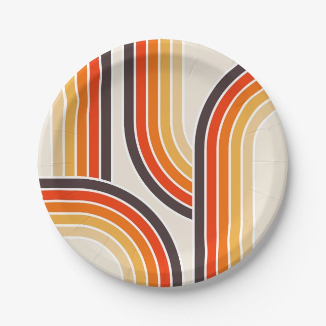 Colourful retro arches and lines paper plate (Front)