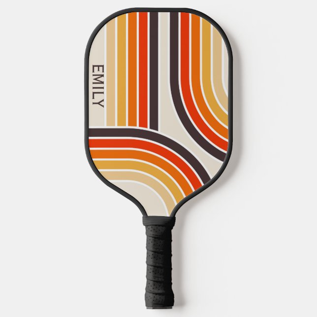 Colourful retro arches and lines pickleball paddle (Front)