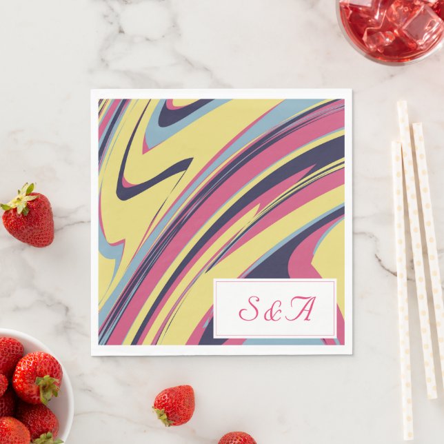 Colourful Retro Art Wedding  Napkin (Insitu)