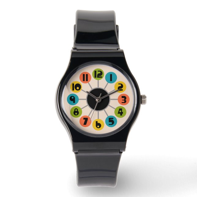 Colourful Retro Atomic Mid Century Modern Watch (Front)