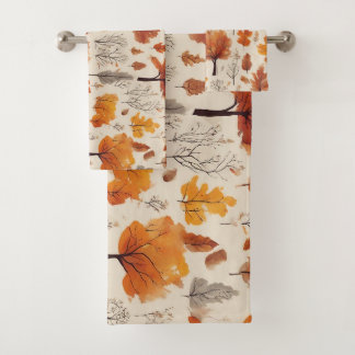 Colourful retro autumn pattern bath towel set