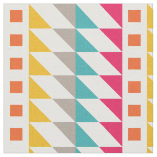 Colourful Retro Aztec Zigzag Squares Pattern Fabric