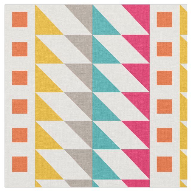 Colourful Retro Aztec Zigzag Squares Pattern Fabric (Close Up)