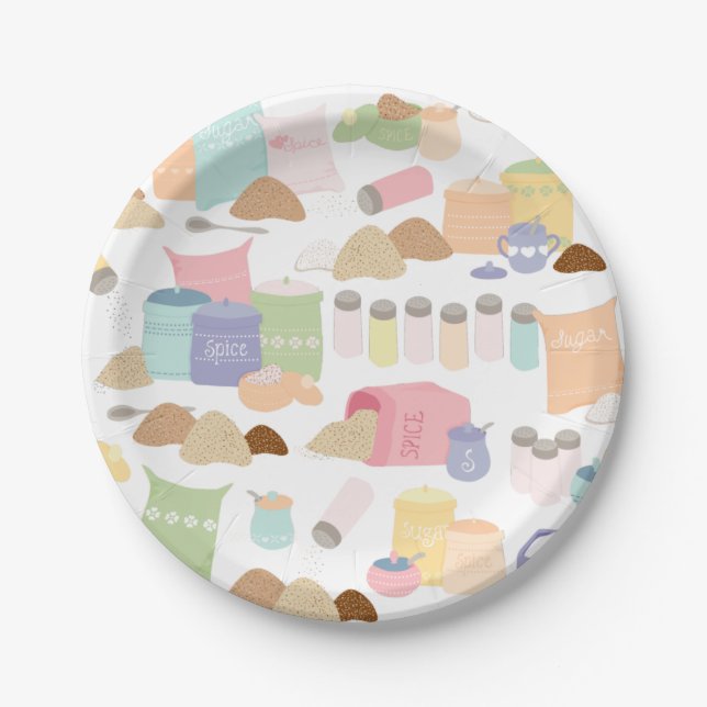 Colourful Retro Baking Ingredient Containers Paper Plate (Front)