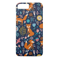 Colourful Retro Birds Foxes & Flowers Pattern