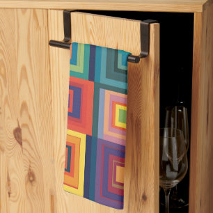 Colourful Retro Block Design Tea Towel
