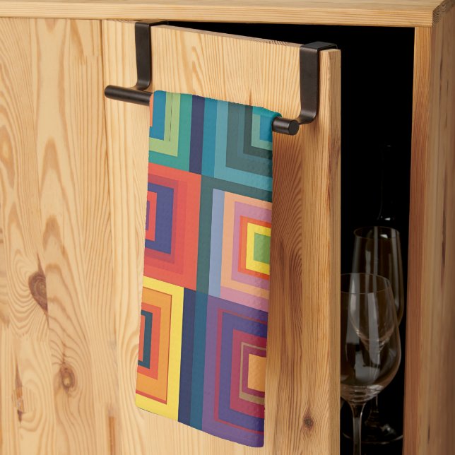 Colourful Retro Block Design Tea Towel (Thirds Fold)