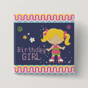 Colourful Retro Blonde Roller Skating Birthday 15 Cm Square Badge