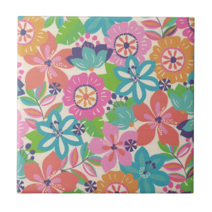 Colourful Retro Boho Girly Flower Hippie  Tile