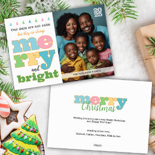 Colourful Retro Bold Typography Merry and Bright Holiday Card