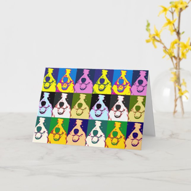 Colourful Retro Border Collie Pop Art 60th Birthda Card (Yellow Flower)