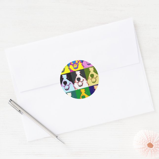 Colourful Retro Border Collie Pop Art Classic Round Sticker (Envelope)