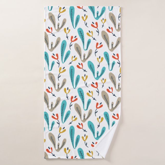 Colourful Retro Botanical Leaf Pattern Bath Towel (Bath Towel)