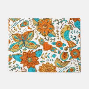 Colourful Retro Butterflies And Birds Pattern Doormat