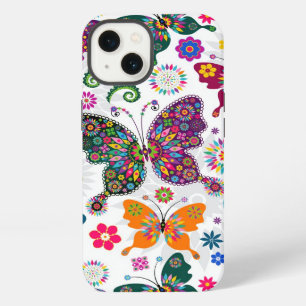 Colourful Retro Butterflies And Flowers Pattern iPhone 13 Case