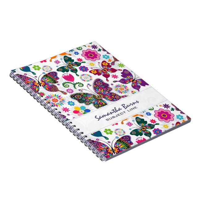 Colourful Retro Butterflies And Flowers Pattern Spiral Notebook (Right Side)