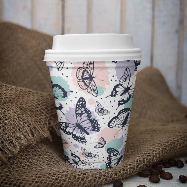 Colourful retro butterflies pattern. paper cups (Creator Uploaded)