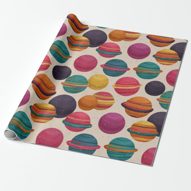 Colourful Retro Candy Planet Pattern Wrapping Pape Paper (Unrolled)