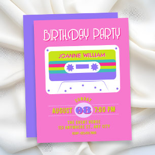 Colourful retro cassette tape invitation