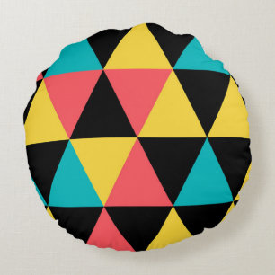 Colourful, retro cheerful geometric graphic patter round cushion