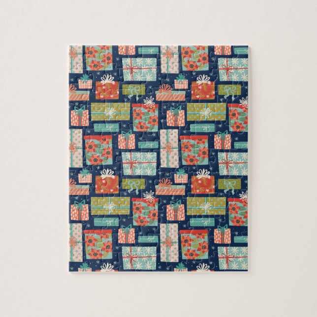 Colourful Retro Christmas Gift Box Holiday Jigsaw Puzzle (Vertical)