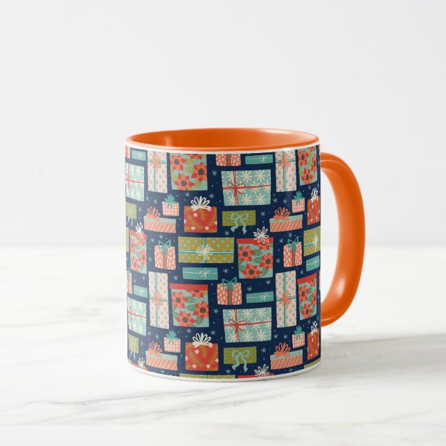 Colourful Retro Christmas Gift Box Holiday Mug (Front Right)