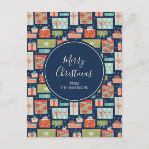 Colourful Retro Christmas Gift Box Holiday Postcard